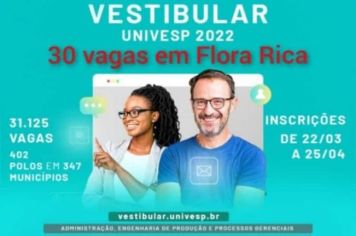 Vestibular da UNIVESP abre 30 vagas de estudo para Flora Rica