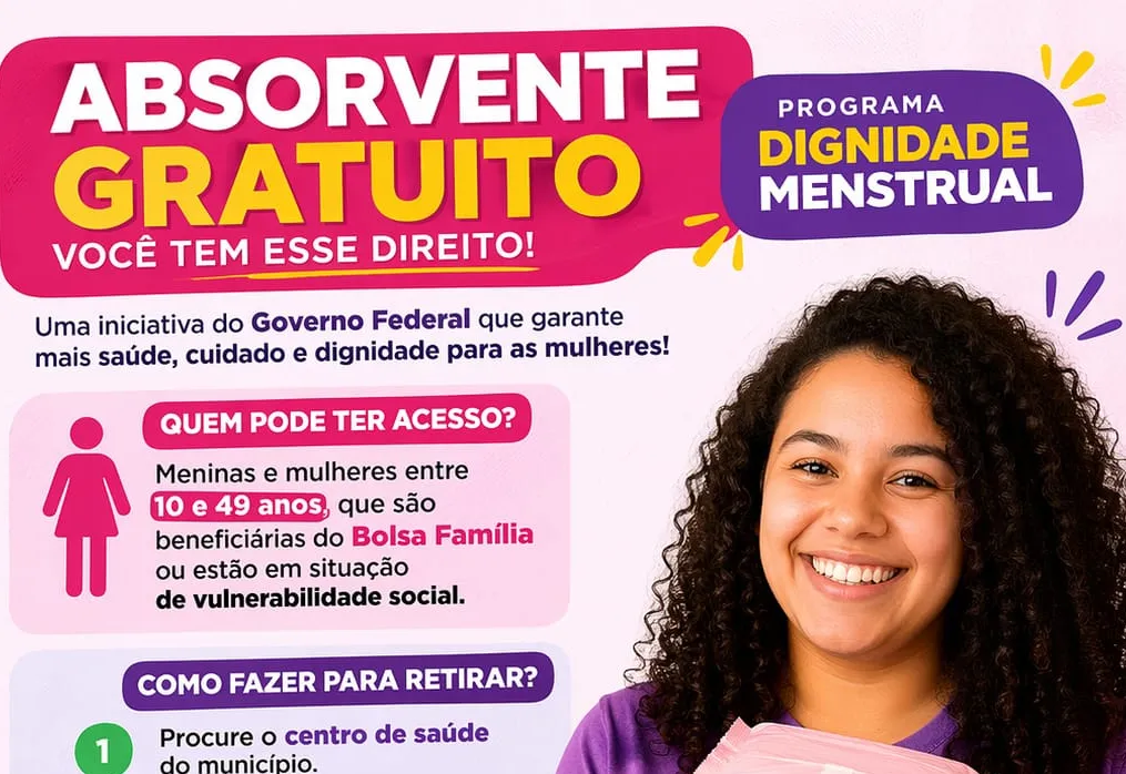 Saúde Municipal orienta: absorvente gratuito já está disponível